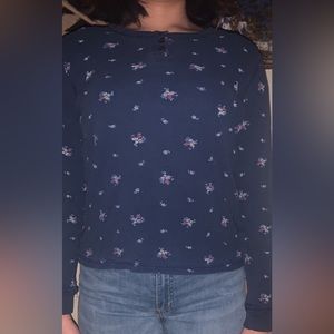 Long sleeve vintage navy blue floral shirt
